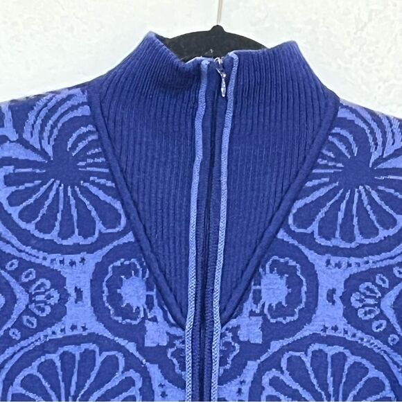 Icelandic Design Patterned Full Zip Wool Blend Sweater in Royal Blue size Small - Picture 4 of 16